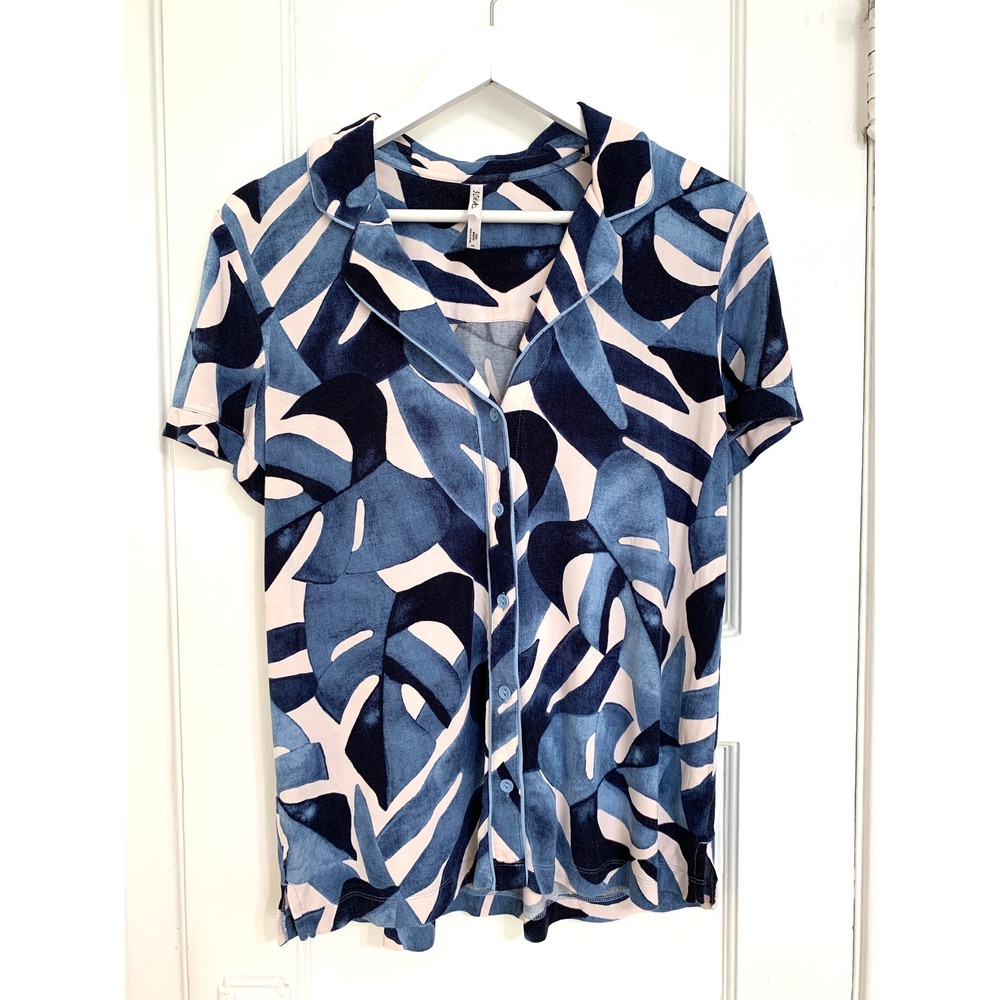 Soma Cool Nights Piped Short Sleeve Notch Collar Pajama Set Tropical Blue Size M - Picture 5 of 16